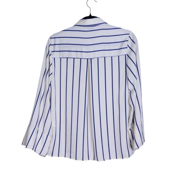 ZARA NWT Wide Sleeve Striped Blouse Blue Ivory Button Up Pinstripe Women's S - Picture 3 of 12